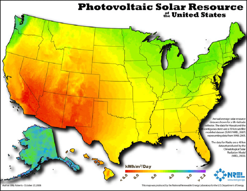 Geographic Information System map of US solar PV resources Photovoltaics Economics